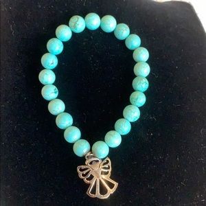 Turquoise Stretchy Bracelet w Angel